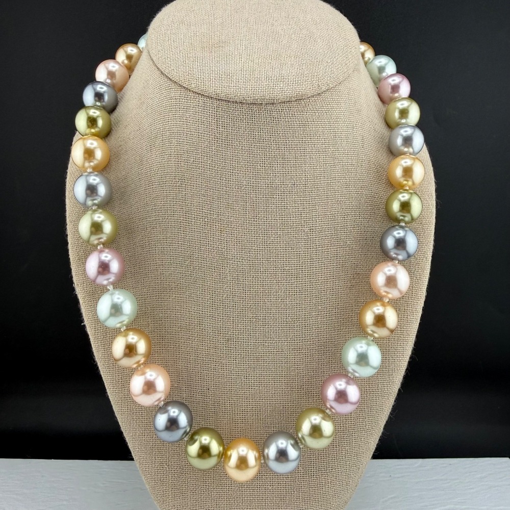 Vintage KJL Beaded Necklace Pastel Signed 2009 Adjustable 19”